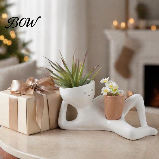 Regali divertenti per la casa per amanti delle piante Vaso Faccina Sorridente Divertente, Vaso Ragazzo Pigro Sdraiato con Drenaggio Supporto in Resina Bizzarro Decorazioni per la Casa Fori, Buffo