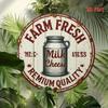Vintage Round Tin Sign 8x8 Inch Farm Fresh Milk Cheese Retro Metal Plate Wall Art Decor for Kitchen Cafe Bar