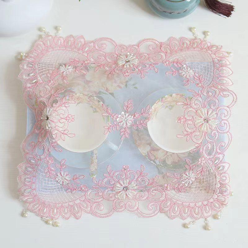Popular pink beads flowers Embroidery table cloth cover wedding tablecloth kitchen Christmas Table Surface decoration and accessories for Home