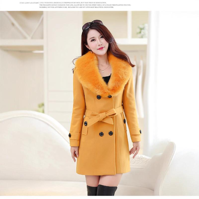 Large Size Woolen Women's Coat Double-breasted Woolen Coat Fur Collar