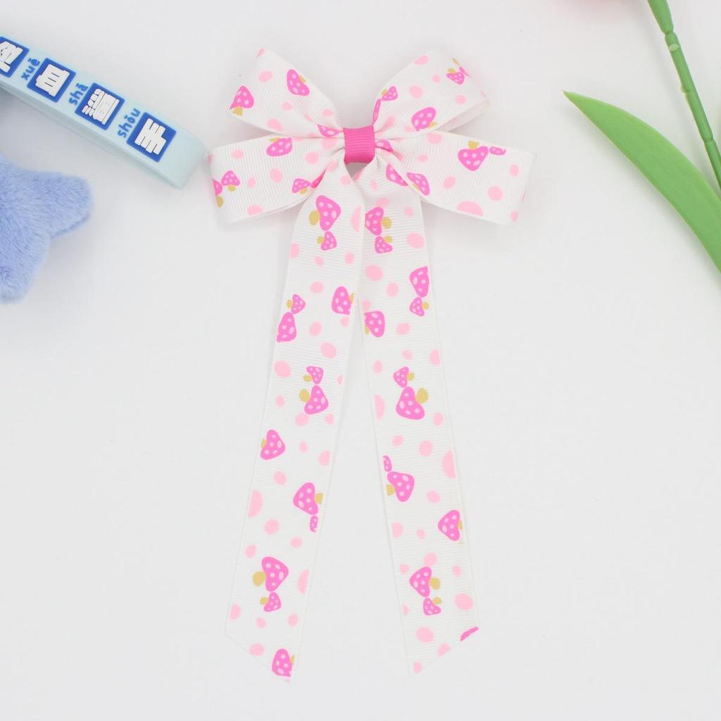 Printed Ribbed Band Long Ribbon Bow Hair Clip - Hot Selling Hair Accessory