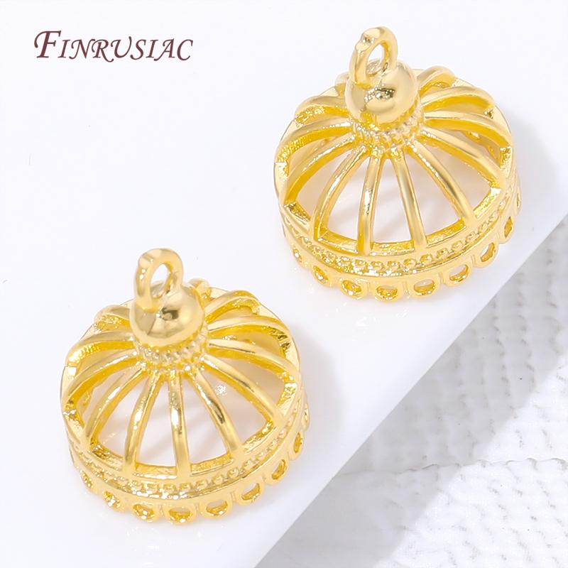 18K Gold Plated Earring Caps,Vintage Filigree Dome Bead Caps,Hollow Crown Earring Findings For DIY Jewelry Making Supplies