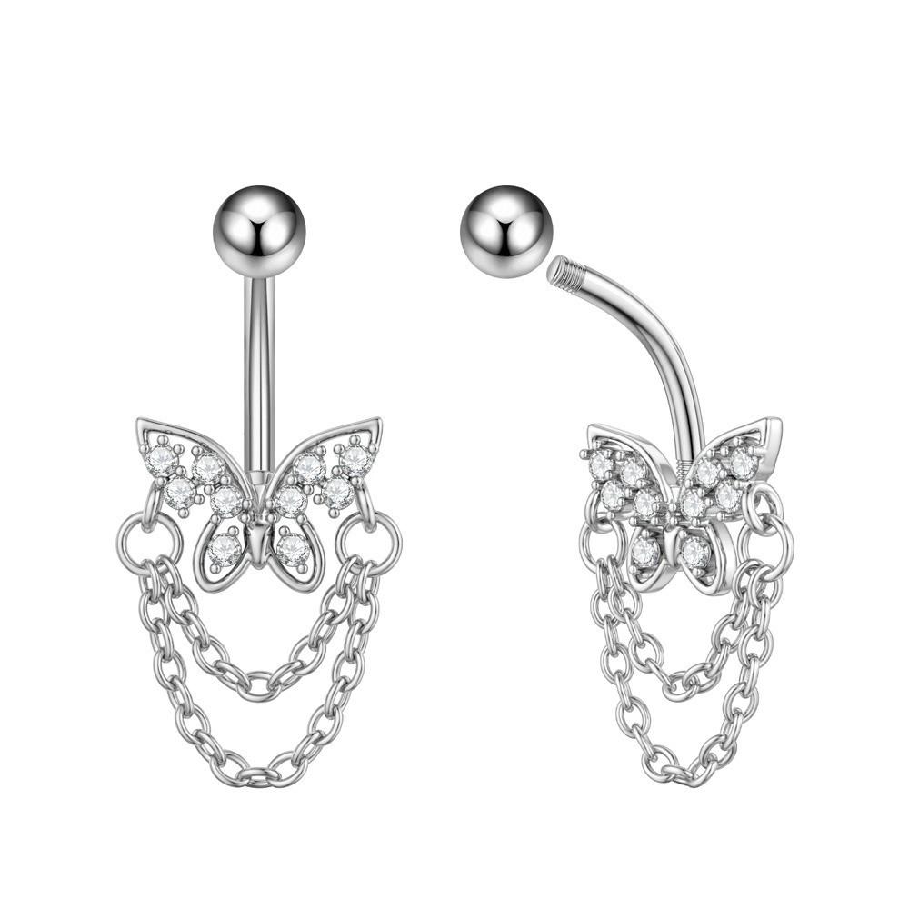 Exquisite Butterfly Chain Navel Ring Stainless Steel Navel Button Fashion Belly Navel Stud Women