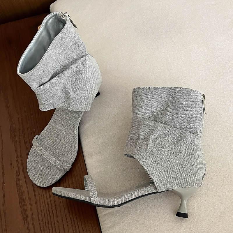 

Heeled Sandals Women Summer Boots Kitten High Heels Shoes Designer 2025 New Brand Cowboy Ankle Open Toe Casual Party Pumps Cool 41 абрикосовий