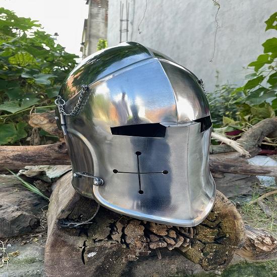 Barbute  Helmet  Knight Wearable Helmet, for Roleplaying Games, Steel Helmet with Lining and Chin Strap