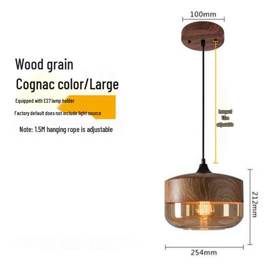 Minimalistische Retro-Holzmaserung Glas-Pendelleuchte für Loft oder Bar