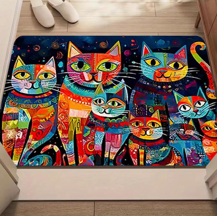 Artistic Cat Pattern Welcome Mat - Colorful Entrance Rug Home Decor for Hallway & Living Room  Decoración Hogar Moderno