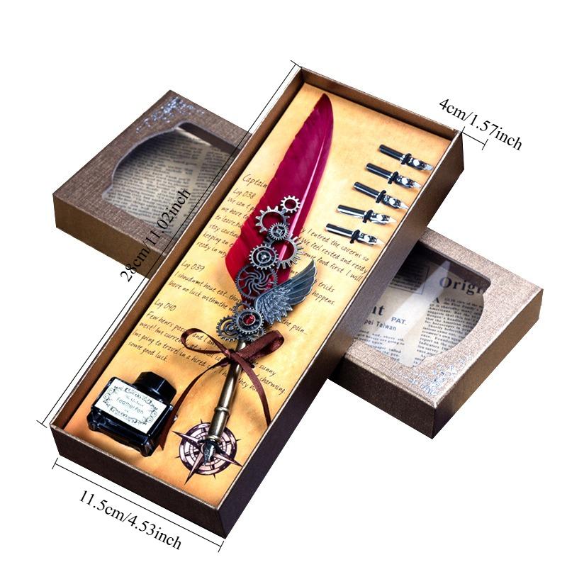 1SET Blue Peacock Mechanical Punk Wind Wing Pen Dipping Pen Ink Advertising Gift Pen Quill Set