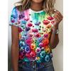 Fashions Women's Clothing Crushed Flower O-Neck Loose Short Sleeve T-Shirt Coloured Print Tops Ventilate Tshirts Streetwear