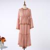 Autumn 2025 Women's Daisy Pattern Long-Sleeve Waist-Cinching Dress