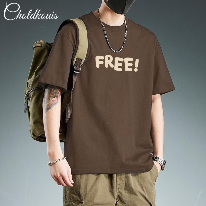 Minimalist Printed Short Sleeved T-shirt for Men Cotton Summer Tops