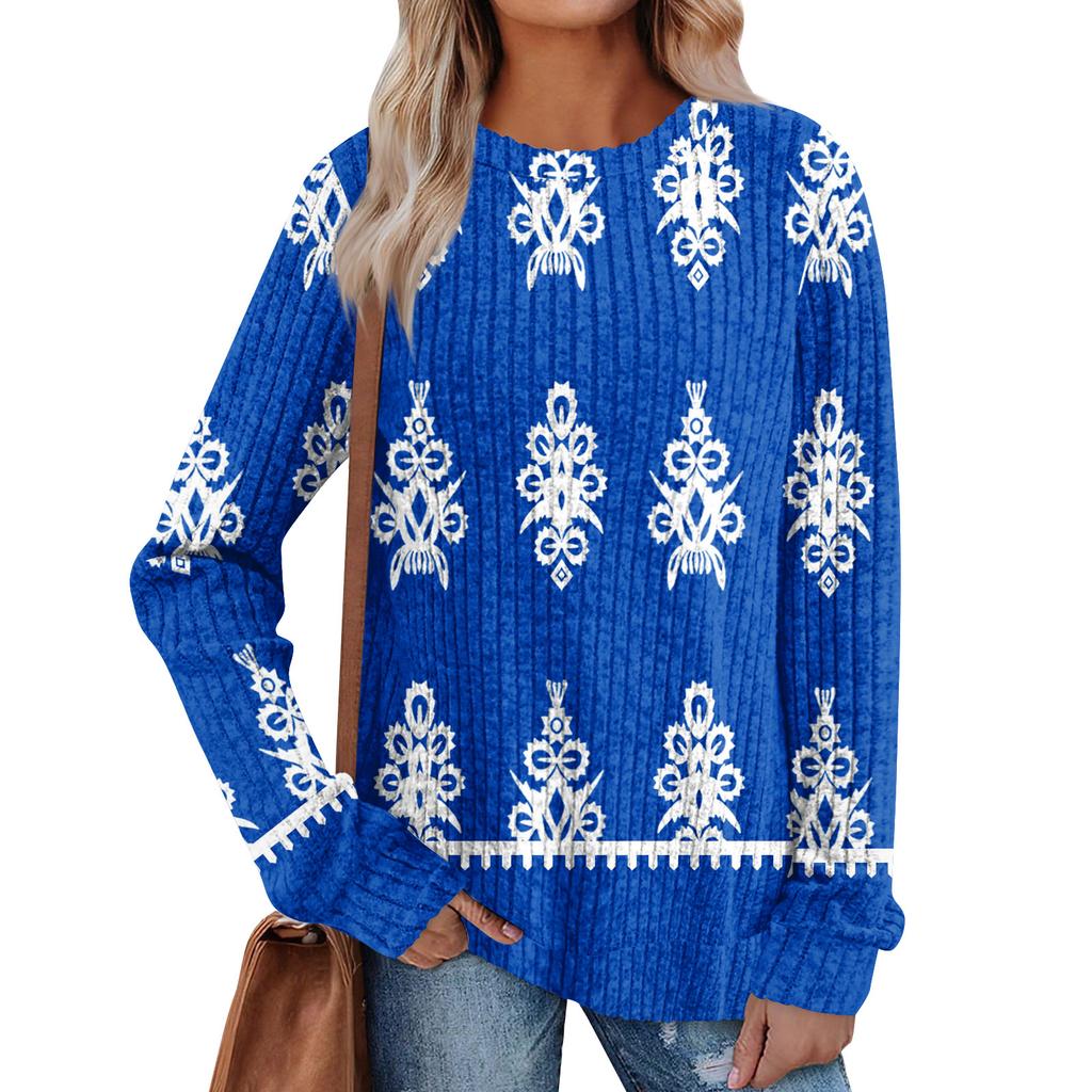 Women's Printed Lightweight Brushed-Cotton Round Neck Top