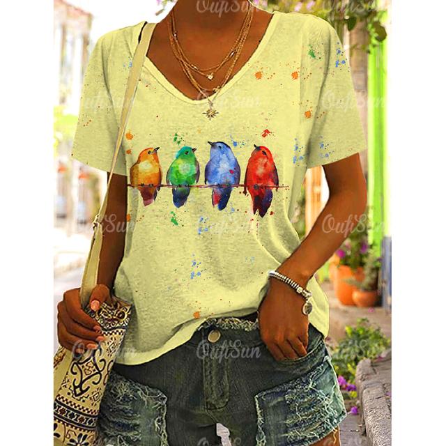 Women Tshirt Summer Colorful Print Gradient Clothing V Neck Short Sleeve Animal Tops Streetwear Fashion Oversized Girls T-Shirts