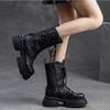 Johnature Hollow-out Breathable Summer Mid-calf Boots Fashion Women's Shoes Genuine Leather Thick Soled Sandals