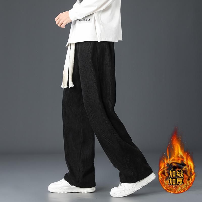 Winter New Men's Pants Casual Pants Loose Straight Corduroy Velvet Warm Wide-leg Sports Trousers
