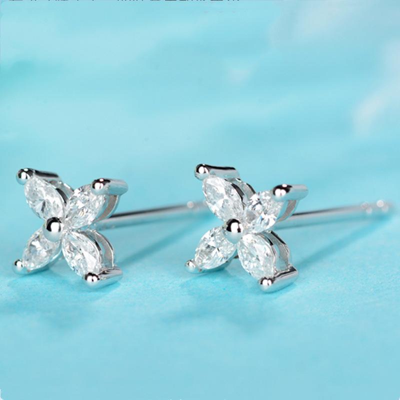 925 Sterling Silver Female Luxury Crystal Round Stud Earrings Vintage Wedding Jewelry White Zircon Stone Earrings New Nice