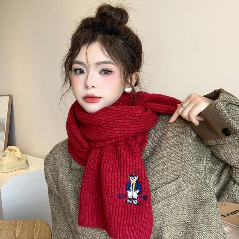 Red Scarf Women's Winter New Autumn and Winter Atmosphere High-end Christmas New Scarf Warm and Thicker