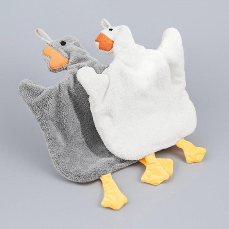 2Pack Hanging Gooses Shape Hand Towels Soft Corals Fleece Absorbent Kids Cleaning Wipe for Bathroom Kitchen Towel