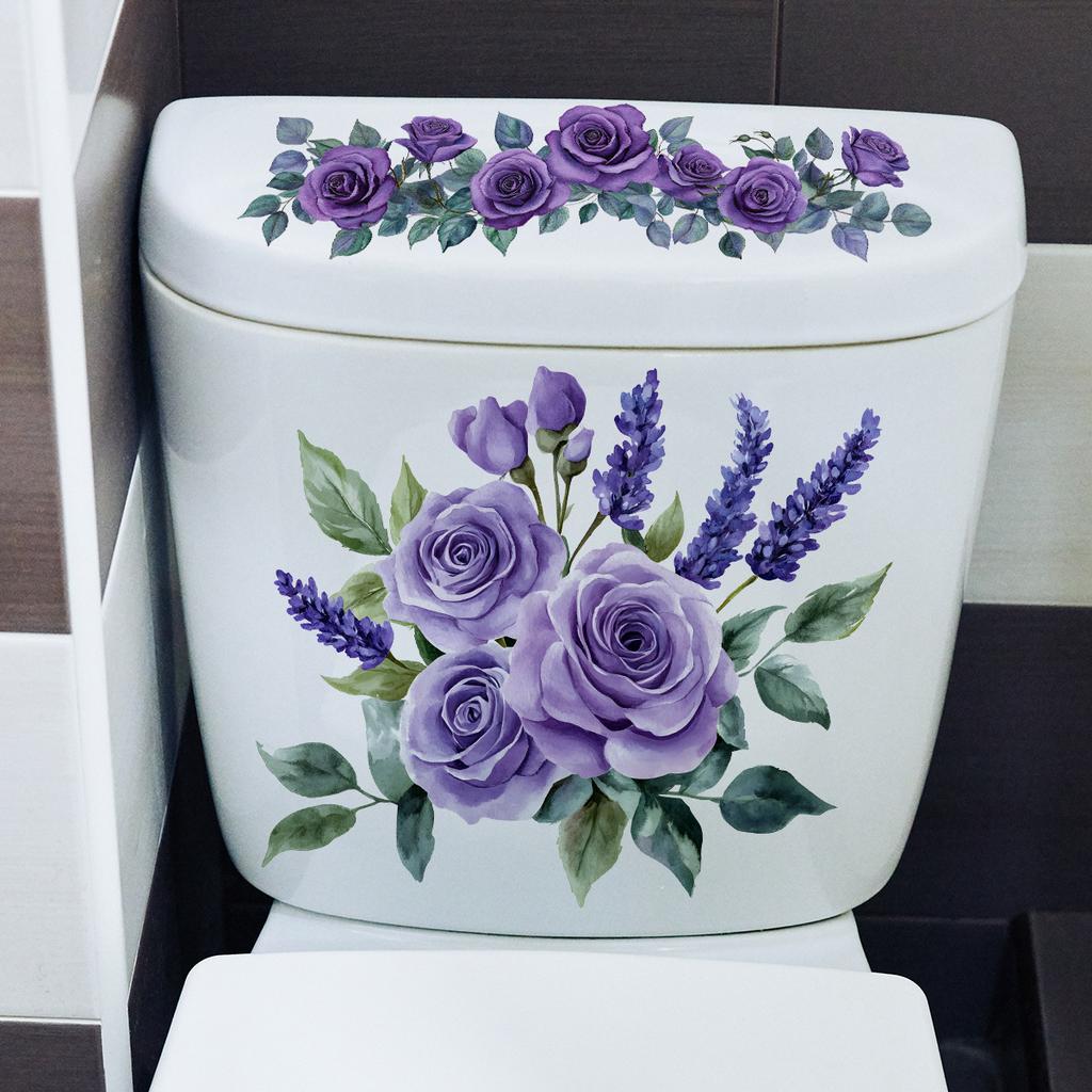1/2pcs Romantic purple rose lavender toilet sticker PVC self-adhesive waterproof toilet decoration sticker