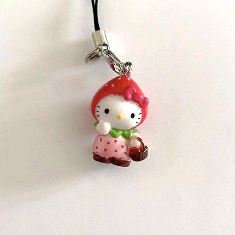 Sanrio Strawberry Hello Kitty Mobile Phone Pendant Cute Funny DIY Backpack Pendant Keychains Decoration Friend Birthday Gift