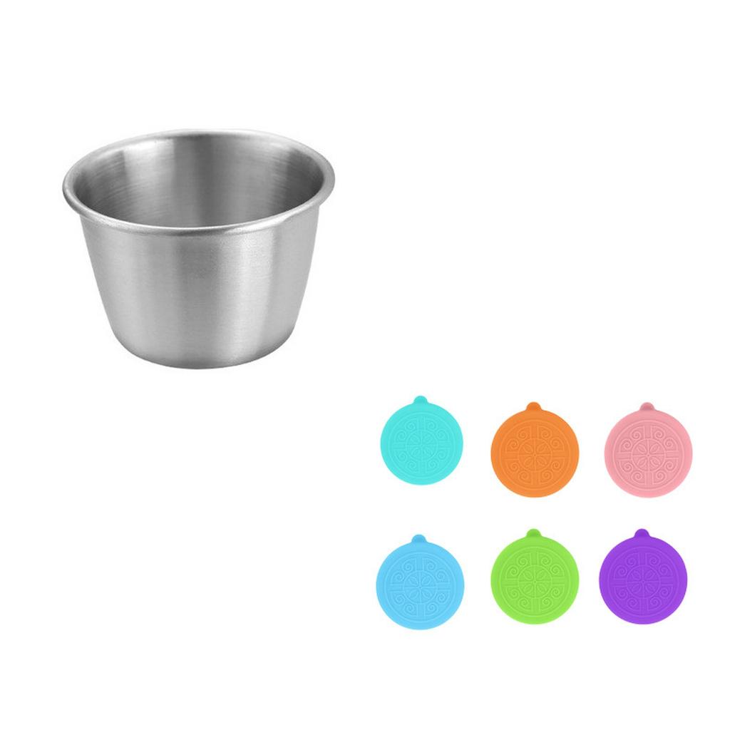 Stainless Steel Cup with Lid, Round Dipping Bowl Portable Seasoning Dish