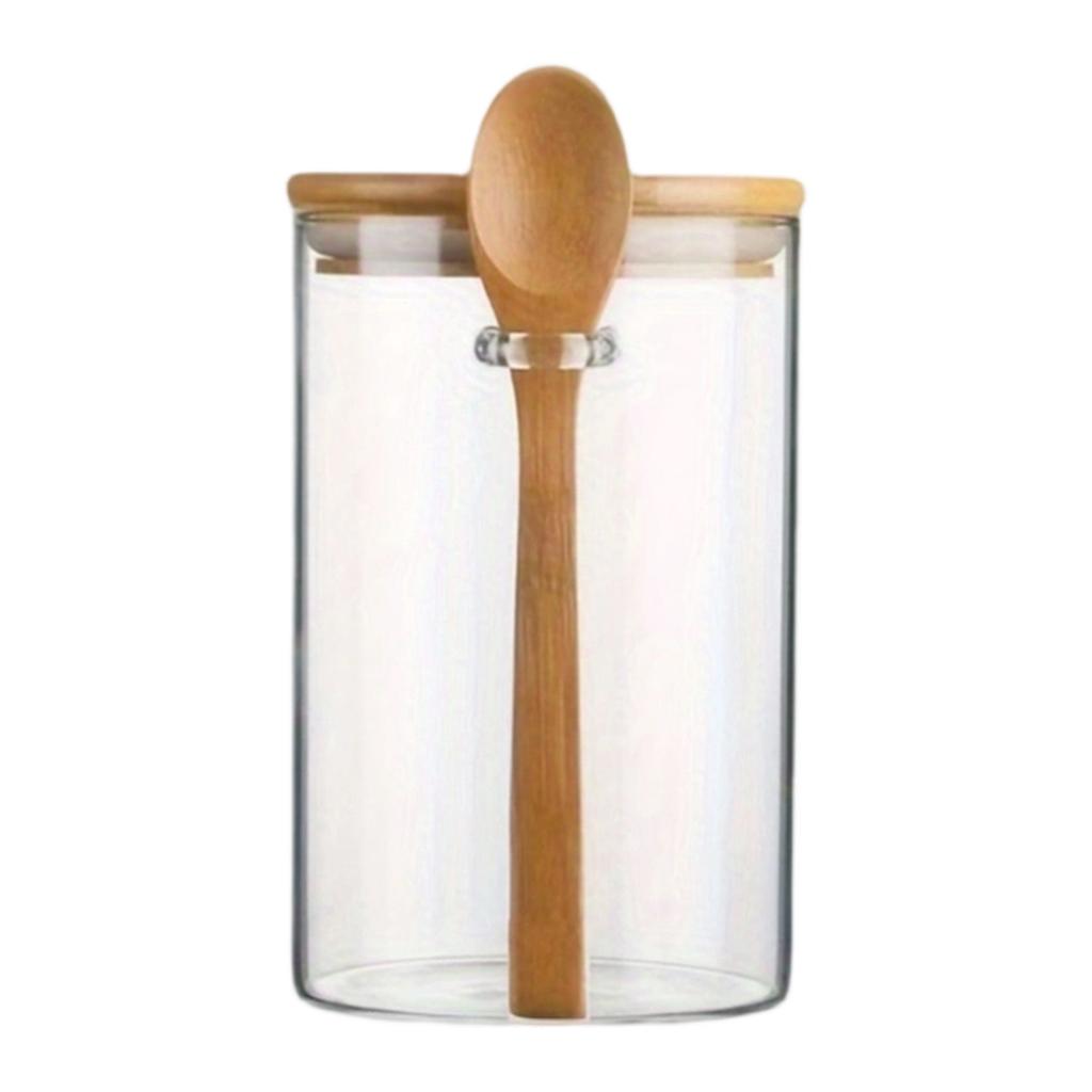 280ml Candy Jar with Bamboo Lid And Spoon 10oz Transparent Glass Bulk Food Storage Jar For Coffee Beans Tea Grains Dried Fruits