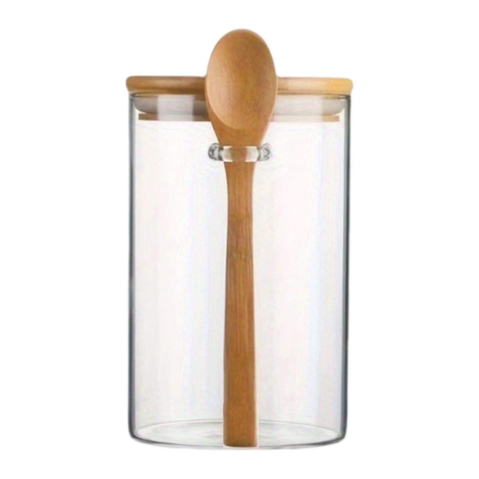 

Стеклянная банка для конфет 280 мл с бамбуковой крышкой и ложкой 10 унций Прозрачное стекло Банка для хранения сыпучих продуктов Для кофейных зерен Чайных листьев Сухофруктов