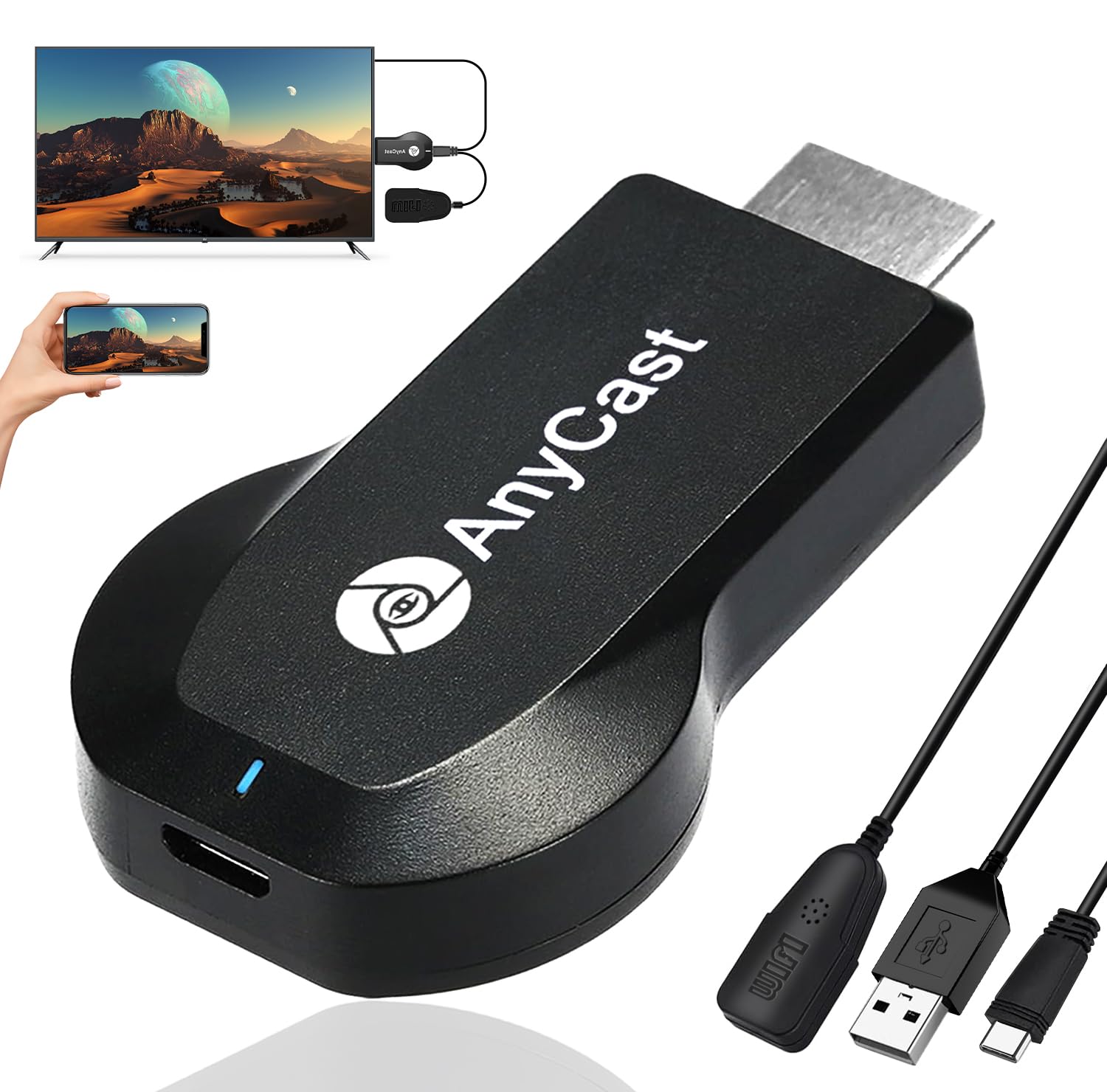 

HDMI Mirror Cast Amzstar New and Improved Phone Android Smartphone Wireless Mirroring Anycast Enjoy YouTube Watching on a Big Screen 4K HD 1080p чорний