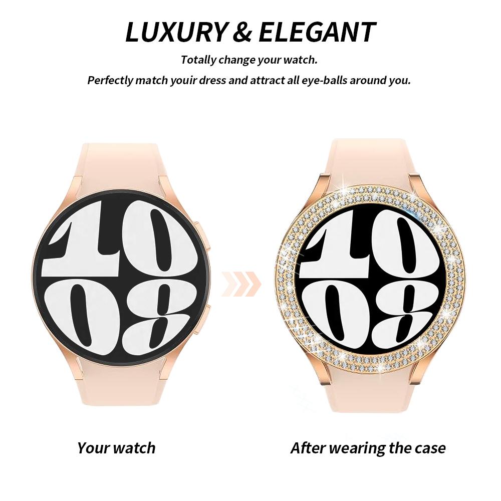 Diamond Watch Cover for Samsung Galaxy Watch 6 40mm 44mm PC Case Not Screen Protector Double Bling Case Protective Bumper Shell