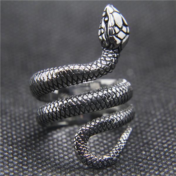 Vintage Style 316L Stainless Steel Cobra Snake Ring Women Mens Fashion Party Snake Ring