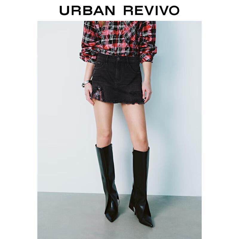 UR 2025 Spring Washed Frayed Denim Skirt XXS