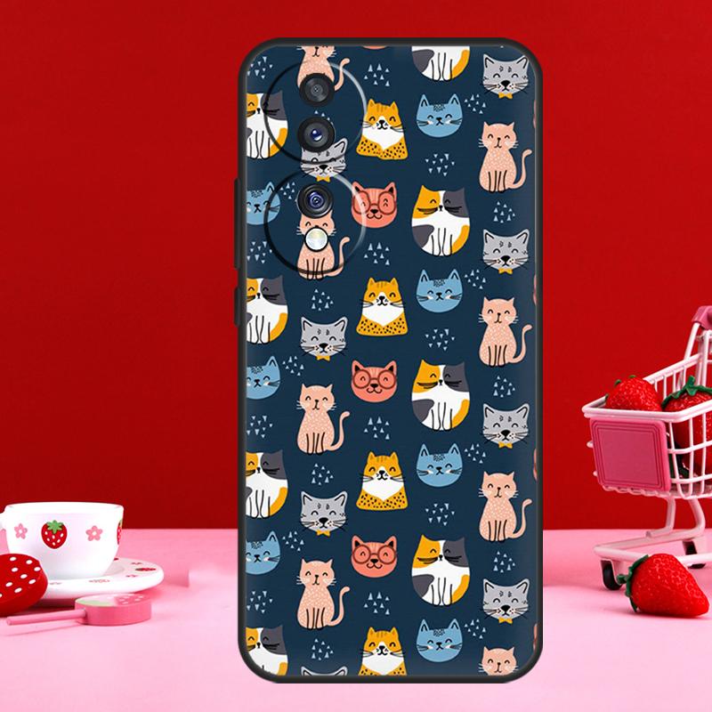 Cute Cat Pattern Kitten Case For Honor Magic 6 5 Pro 50 70 90 Lite X6 X7 X8 X9 X6a X7a X8a X9a X8b X9b Back Cover