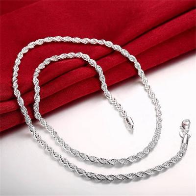 High Quality 925 Silver 4Mm Women Men Chain Male Twisted Rope Necklace Bracelets  Silver Jewelry Set