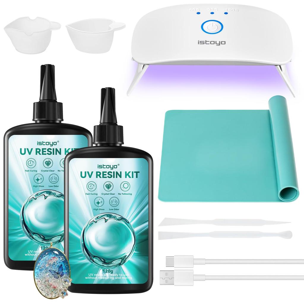 ISTOYO New UV Resin Kit UV Lamp for Resin Ideal for Jewelry DIY Earrings and Craft and Coating 240ml/240g, Curing, Making, Pendants, Decoration,