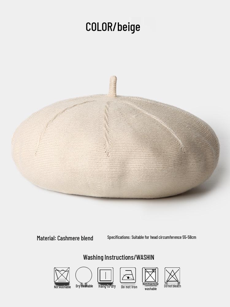 Women's Cashmere Knitted Beret - Autumn/Winter Korean Style, Flattering Fit, Japanese Wool Painter Hat.