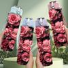 1PC Deep Red Rose Floral Cluster Print 750ml Color Plastic Sports Water Bottle Leakproof Flip Straw Lid Suitable for Sports Office Home Use