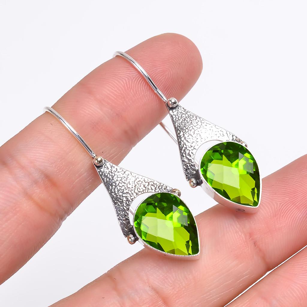Cercei Peridot Argint Sterling 925 V9639, Cercel Verde, Cercel Păr, Cadou de Ziua Îndrăgostiților, Cadou Pentru Ea, Cadou de Ziua de Naștere, Bijuterii Handmade, Bijuterii din Argint