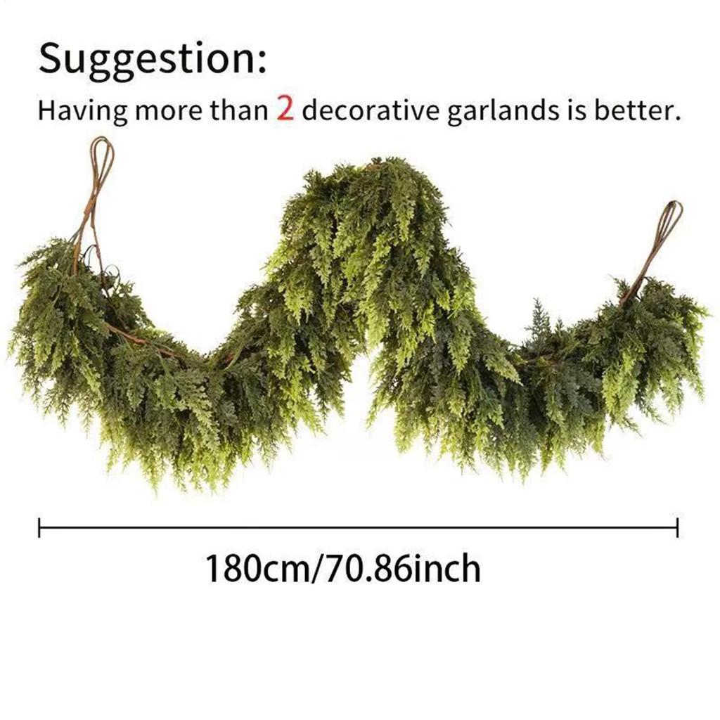 Christmas Garland Outdoor Artificial Green Pine Decoration Faux Garland for Fireplace Tree Mantel Outdoor Porch Indoor Stair
