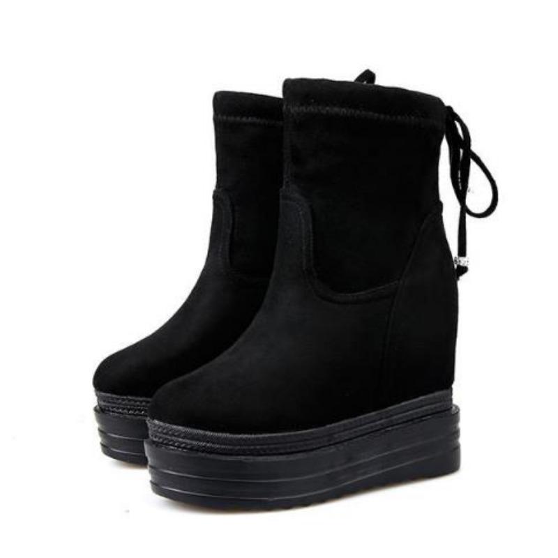 

12 см британская эластичная ткань кожа женские весенние женские черные ковбойские ботильоны на танкетке ROME до щиколотки ботильоны до колена осенняя обувь 34 чёрный