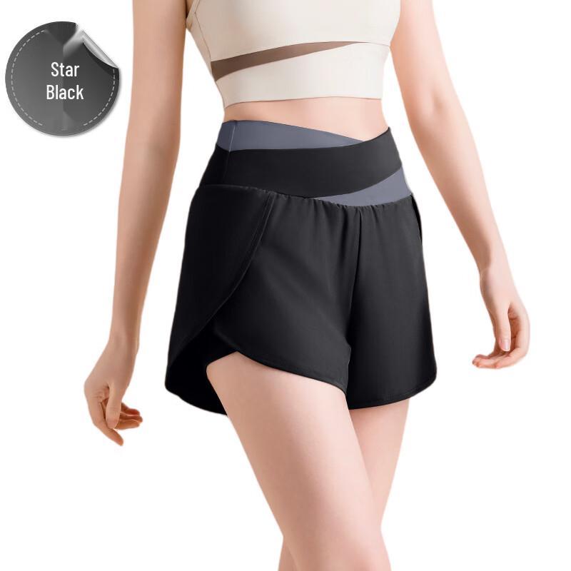 

Color-block Fake Two-piece Yoga Shorts