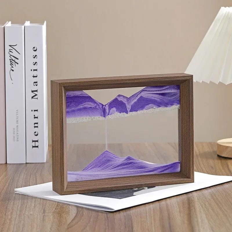 Wooden Frame Sandscape Moving Sand Art Picture Quicksand 3D Liquid Hourglass Craft Flowing Sand Painting Office Home Decor Gifts