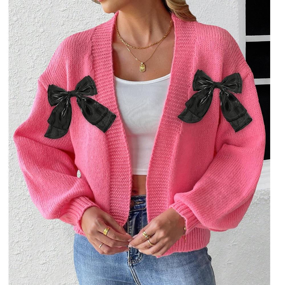 

Autumn Winter Long Sleeve Knitted Sweater Coats for Women Bow Stitching Decoration Cardigans Sweater Jackets XL