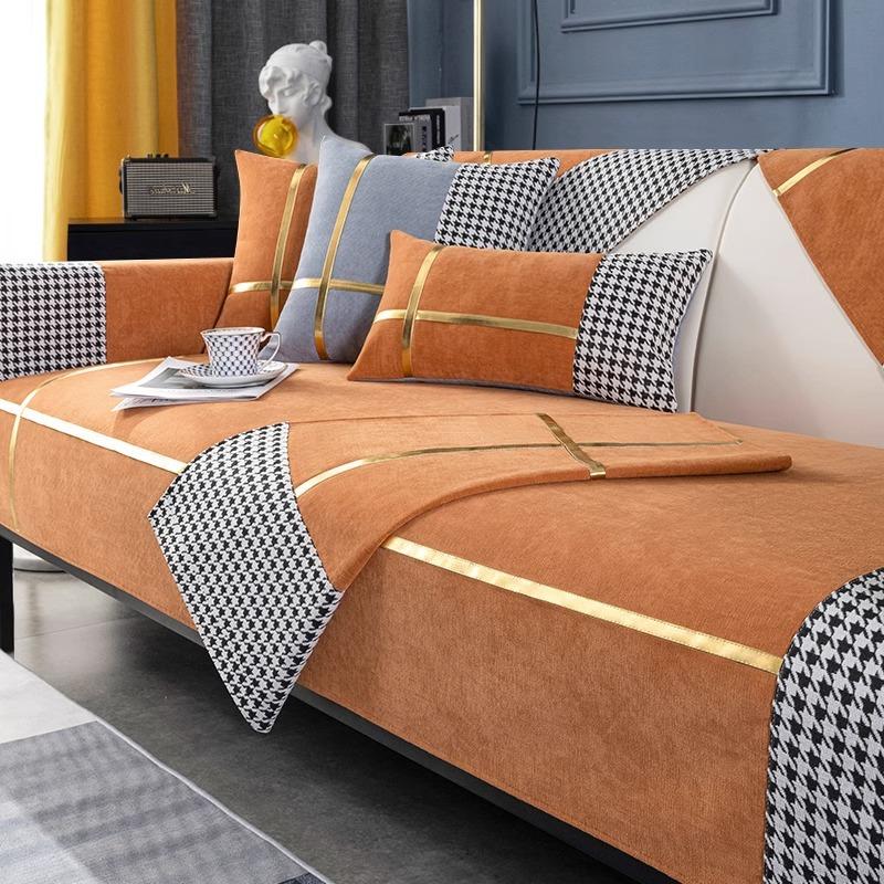 

Подушка для дивана из синели, универсальный нескользящий высококачественный чехол для дивана Four Seasons, скандинавский коврик, легкий роскошный чехол с узором «гусиные лапки», полотенце 70*120