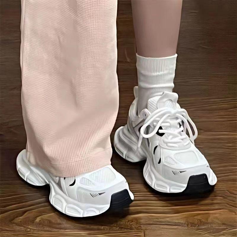 Women's 2026 Spring/Summer Dad Shoes - Hot Seller, Breathable Mesh, White, Height-Enhancing Thick Sole, Casual Sports Sneakers