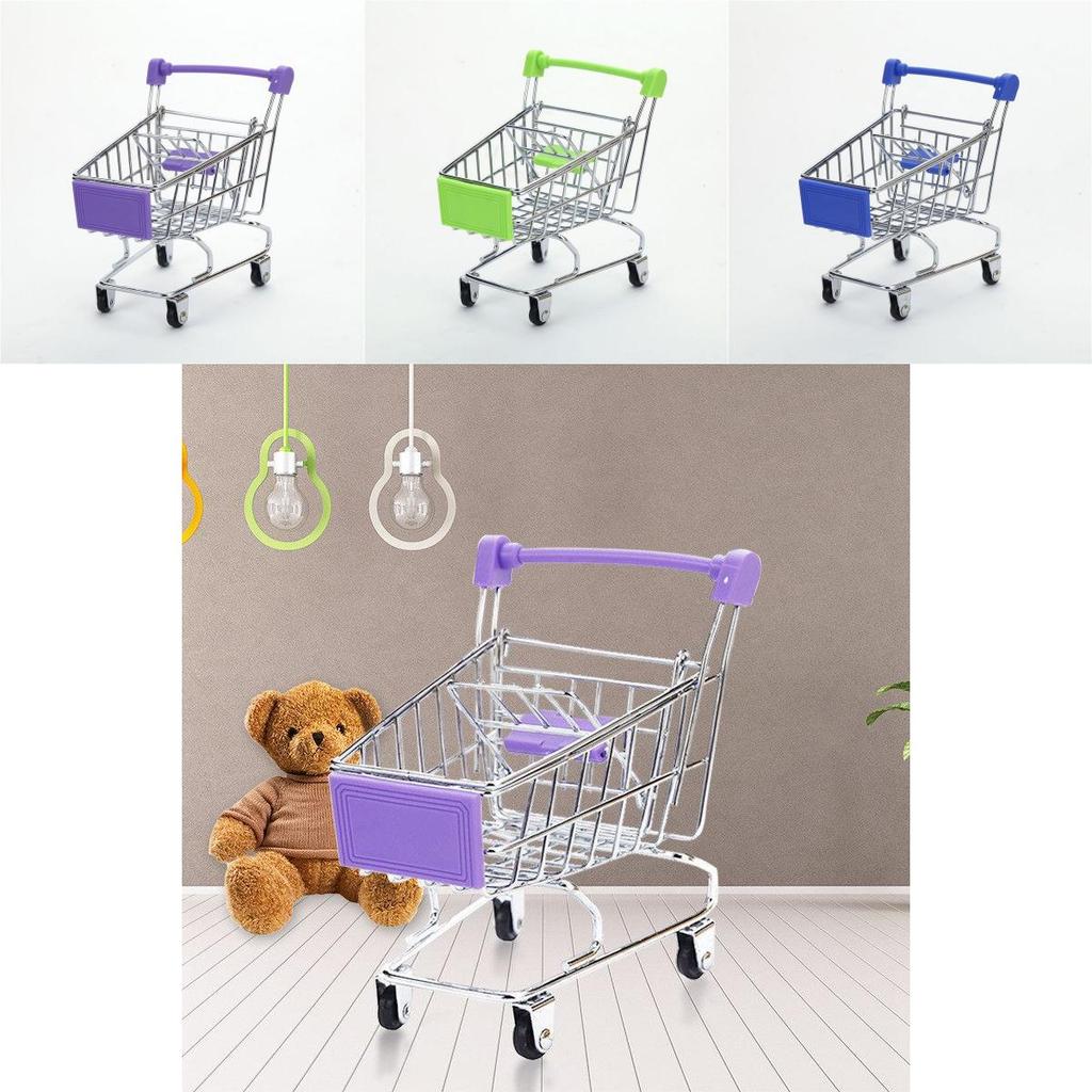 Adorable Children's Mini Metal Shopping Trolley And Colorful Basket Role Play Toy Set For Imaginative Play