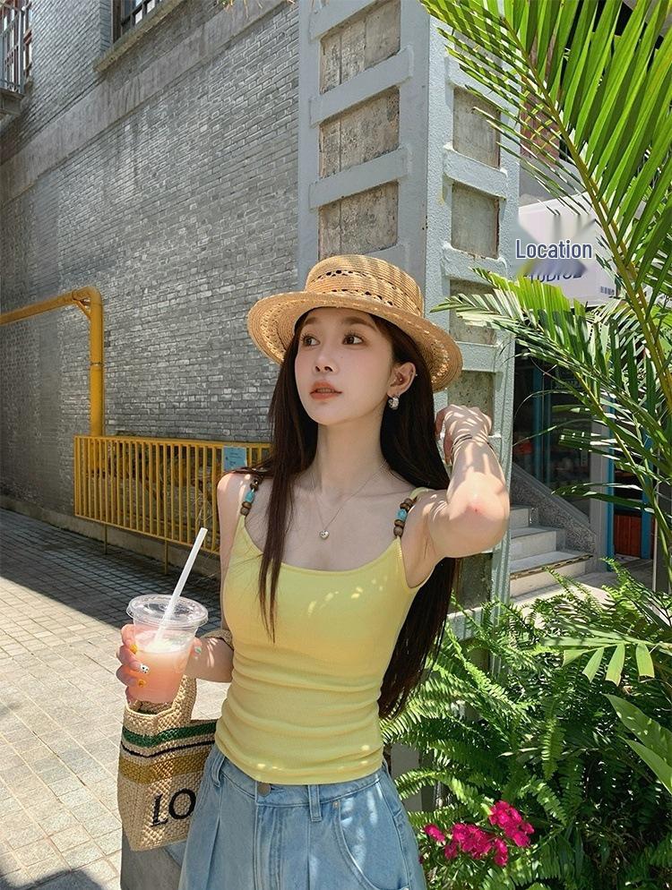 Rayon Sweet & Spicy Girl Beaded French Camisole Crop Top - Beautiful Back Sleeveless Innerwear