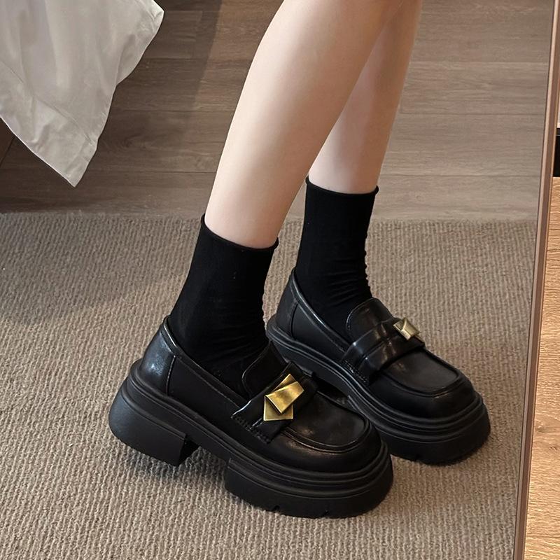 Black platform British style small leather shoes women's 2025 spring and autumn new retro Mary Jane one-pedal loafers single shoes