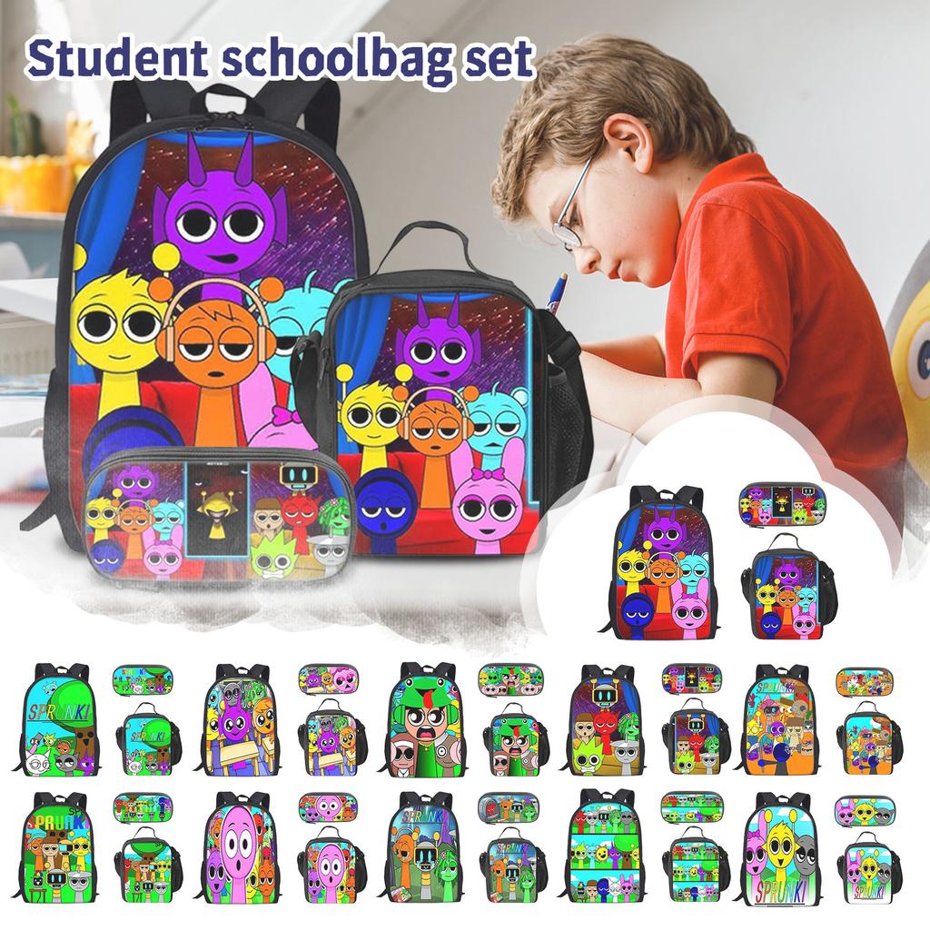 Box Printed Backpack Music Game Student Schoolbag Lunch Bag Pencil Case Set