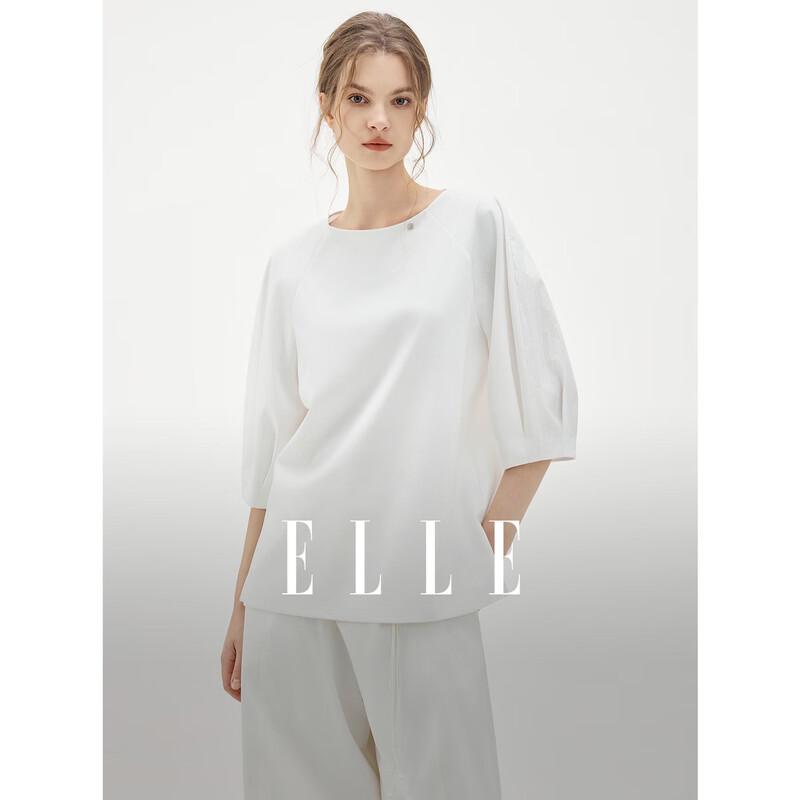 ELLE Women s French Style Round Neck Casual Shirt L