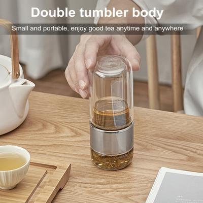 Glass Tea Infuser Bottle Double-Layer Insulation Portable Travel Tea Maker with Filter 300ml Leakproof Drinking Cup for Home Office Outdoor Activities